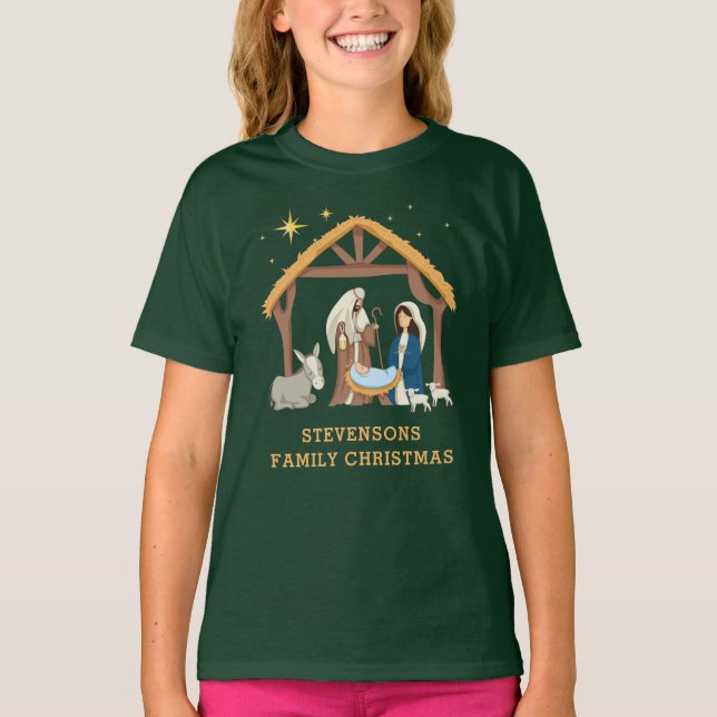 Camiseta Personalize o bebê de Natal da Família em um Armár (Frente)