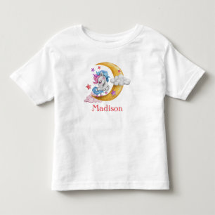 Camiseta Personalize Unicórnio Fofinho Cor-de-Rosa Lua Nuve