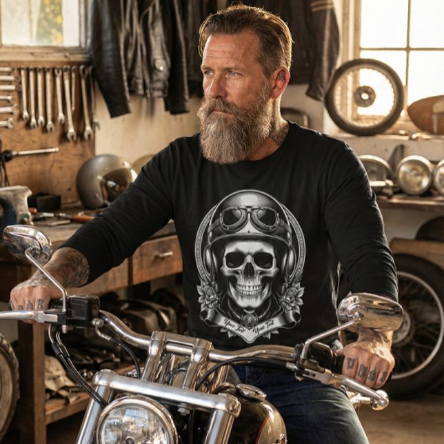 Camiseta Personalized 2-Sided Biker Skull Motorcycle (Criador carregado)