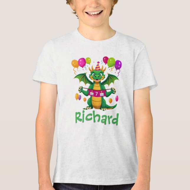 Camiseta Personalized 7th Birthday Dragon with Name (Frente)