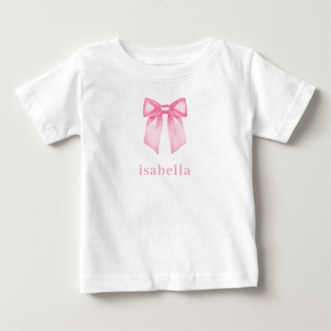 Camiseta Personalized Baby Girl Pink Bow Name (Frente)