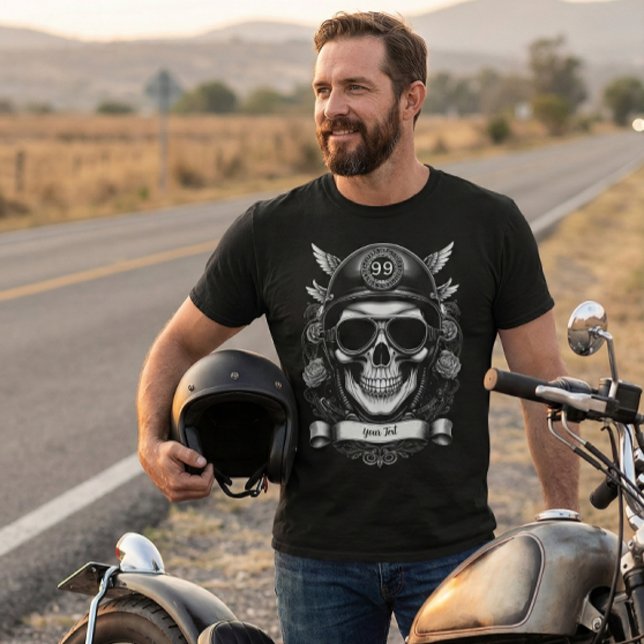 Camiseta Personalized Biker Skull Motorcycle 2-Sided Tee (Criador carregado)