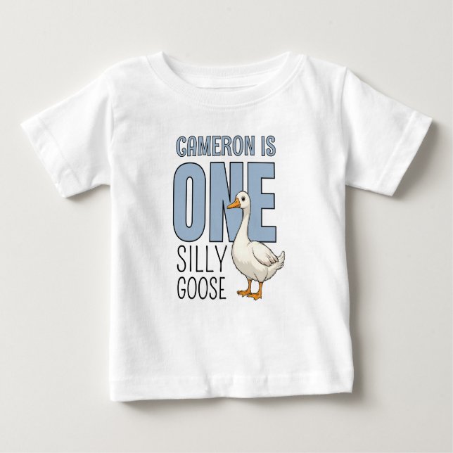 Camiseta Personalized Blue One Silly Goose First Birthday (Frente)