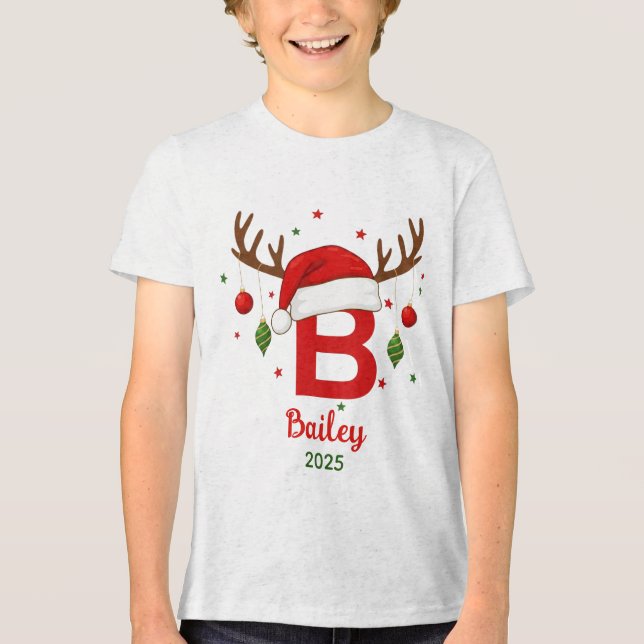 Camiseta Personalized Christmas Monogram B Santa Hat (Frente)