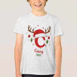 Camiseta Personalized Christmas Monogram C Santa Hat