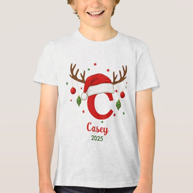 Camiseta Personalized Christmas Monogram C Santa Hat (Frente)