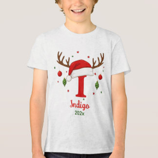 Camiseta Personalized Christmas Monogram I Santa Hat