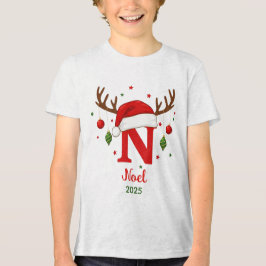 Camiseta Personalized Christmas Monogram N Santa Hat