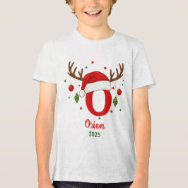 Camiseta Personalized Christmas Monogram O Santa Hat