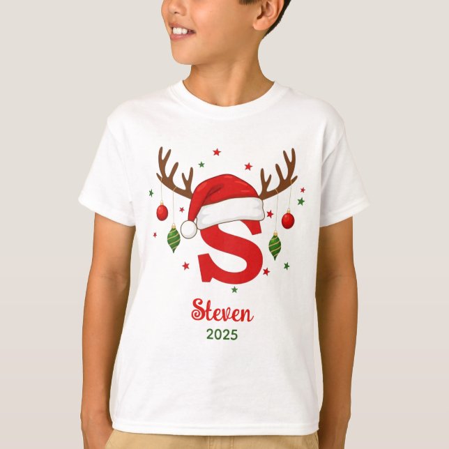 Camiseta Personalized Christmas Monogram S Santa Hat (Frente)