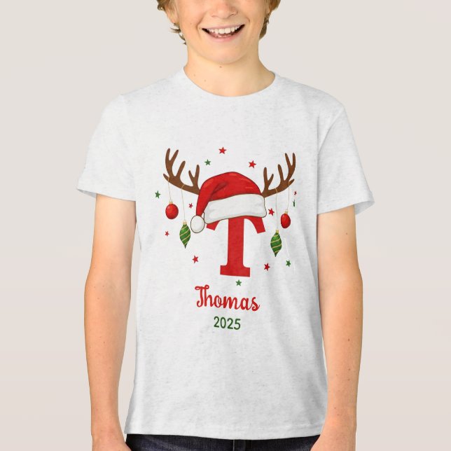 Camiseta Personalized Christmas Monogram T Santa Hat (Frente)