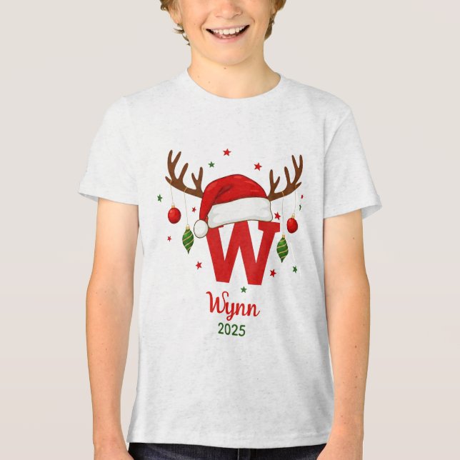 Camiseta Personalized Christmas Monogram W Santa Hat (Frente)