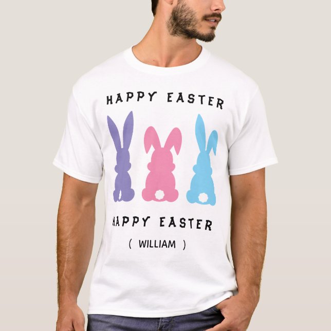 Camiseta Personalized Colorful Happy Easter Bunnies (Frente)