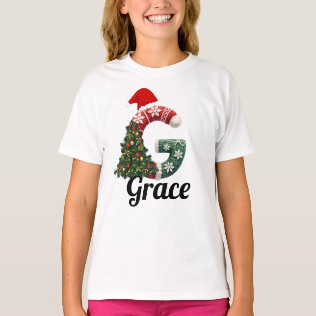 Camiseta Personalized "G" Christmas Letter  (Frente)