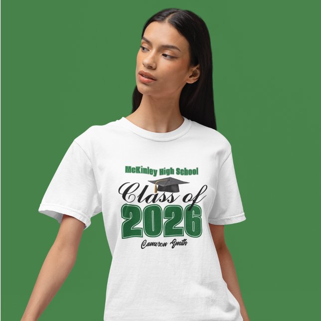 Camiseta Personalized Green Class of 2026 Graduation (Criador carregado)
