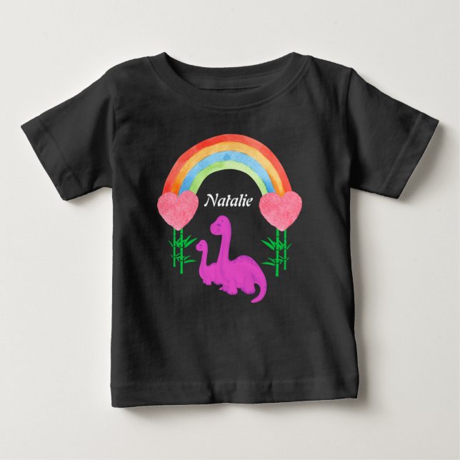 Camiseta Personalized Kids Dinosaur Whimsical Rainbow Heart (Frente)