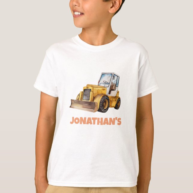 Camiseta Personalized Name Construction Vehicle Bulldozer (Frente)