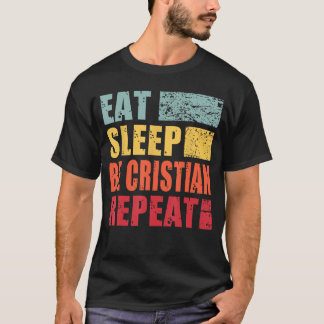 Camiseta Personalized Name Eat Sleep Be Christian retro