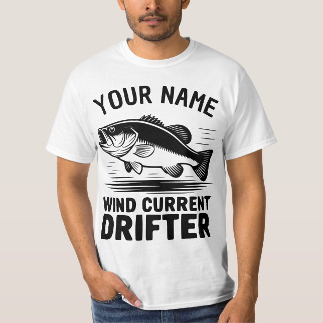 Camiseta Personalized Name Wind Current Drifter Bass Fish (Frente)