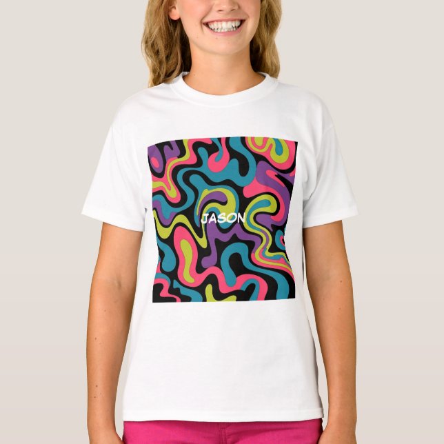Camiseta Personalized Neon Abstract Pattern — Retro Design (Frente)