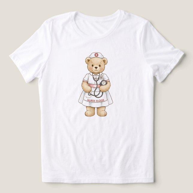 Camiseta Personalized Nurse Teddy Bear Custom Name Nursing  (Design frontal)