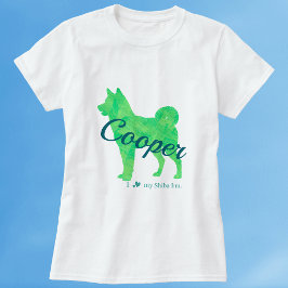 Camiseta Personalized Pastel Green Color Shiba Inu Dog 柴犬