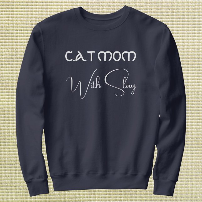 Camiseta Personalized Pet Lover Script Cat Mom Navy Blue (Criador carregado)