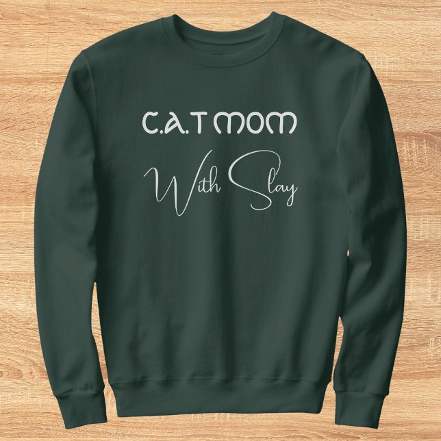 Camiseta Personalized Pet Lover White Script Cat Mom Green (Criador carregado)
