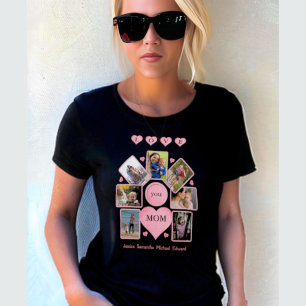 Camiseta Personalized Photo LOVE you MOM with Hearts Black 