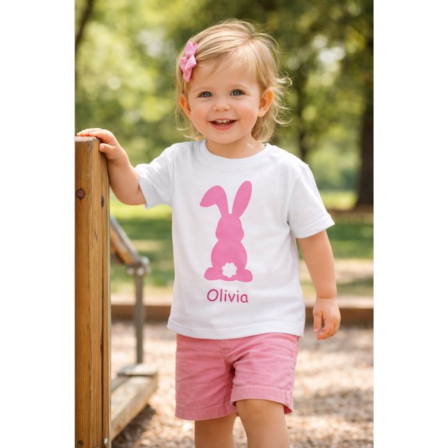 Camiseta Personalized Pink Bunny - Custom Name Cute Rabbit  (Criador carregado)