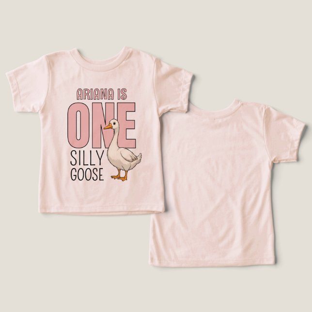Camiseta Personalized Pink One Silly Goose First Birthday (Design Frente e Verso)