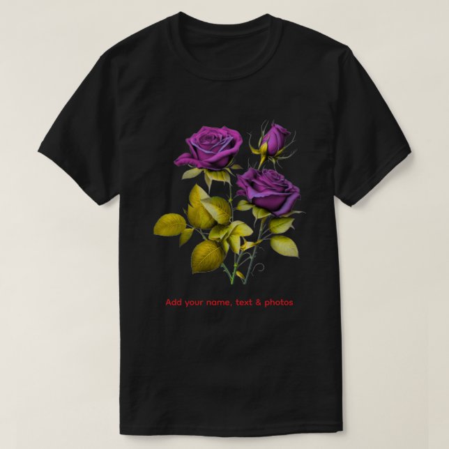 Camiseta Personalized Purple Rose T‑Shirt | Add Your Name (Frente do Design)