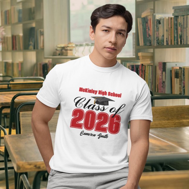 Camiseta Personalized Red Class of 2026 Graduation (Criador carregado)
