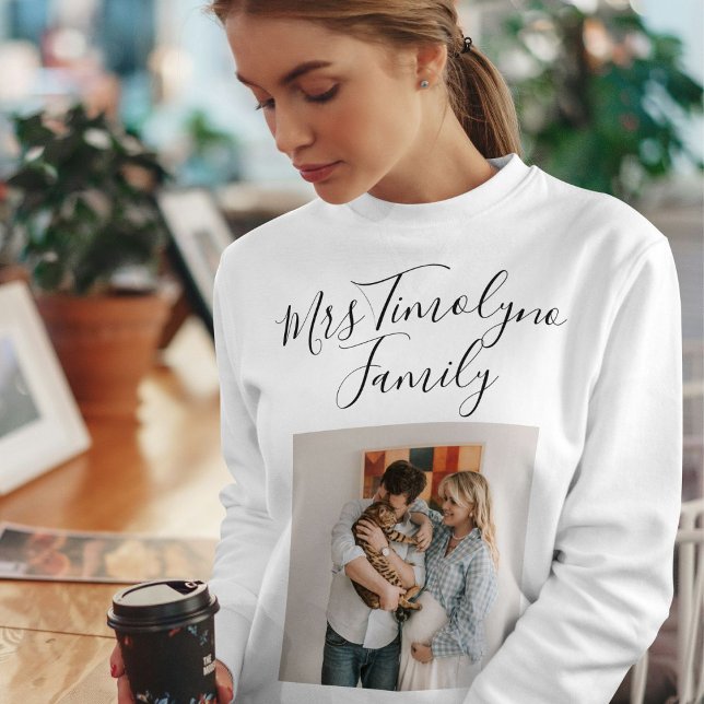 Camiseta Personalized Script Name Cat Mom Pet Family Photo (Criador carregado)