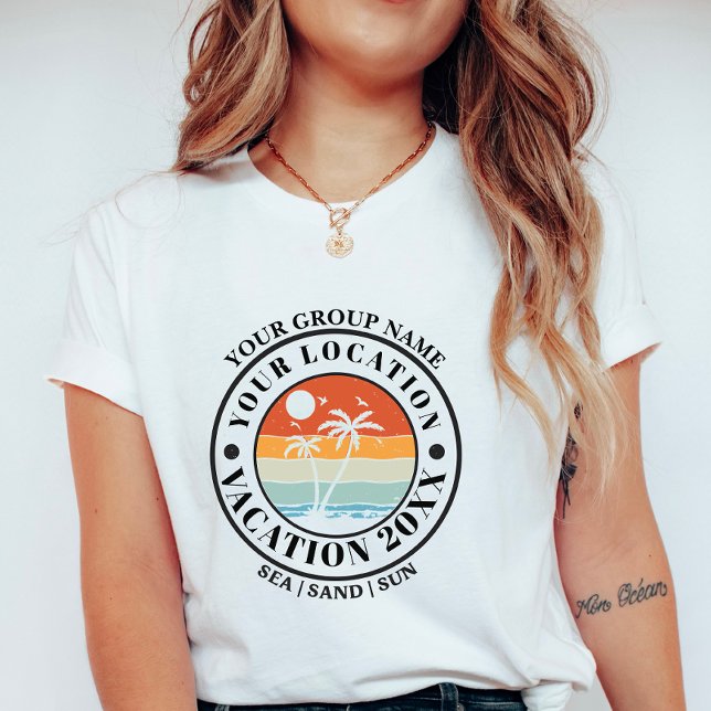 Camiseta Personalized Vacation Palm Badge, Group Vacation (Criador carregado)