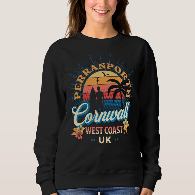 Camiseta Pertranporth De Surfe, Cornwall Uk Retro Distinto (Frente)