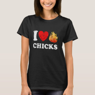 Camiseta Perturbado Eu Coração Pintinhos Quentes Eu Adoro P