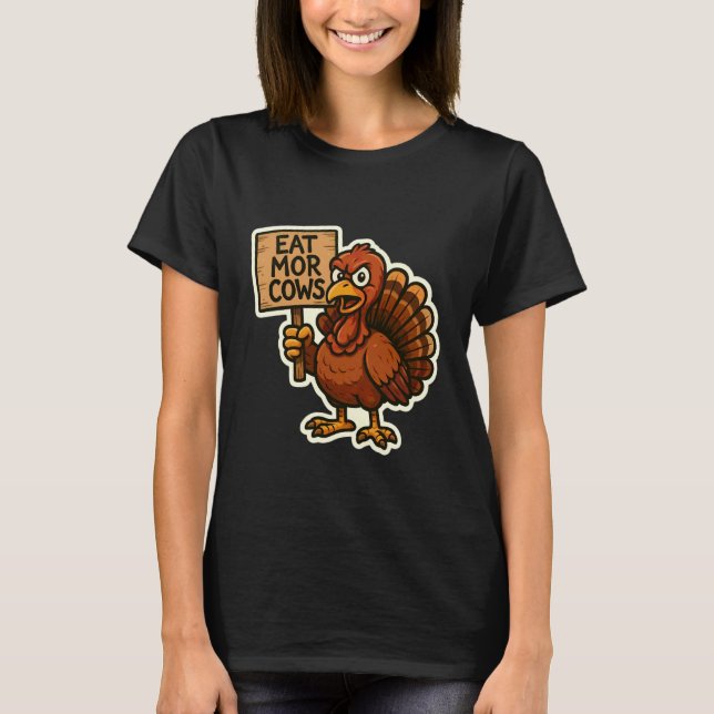 Camiseta Peru com Sinal Coma Mais Vacas Engraçado Dia de Aç (Frente)
