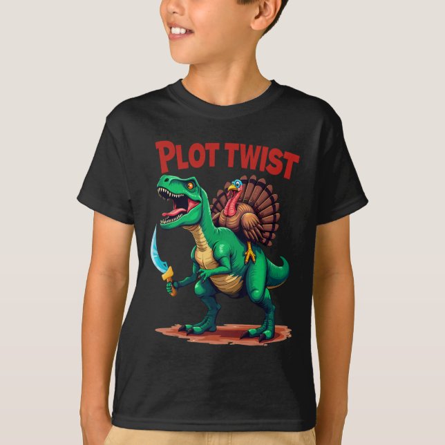 Camiseta Peru do Twist da Trama Montado no Dinossauro T-rex (Frente)
