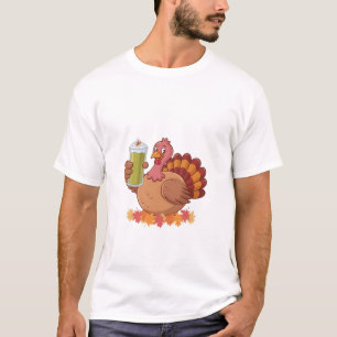 Camiseta Peru holding bebida de matcha de Ação de Graças