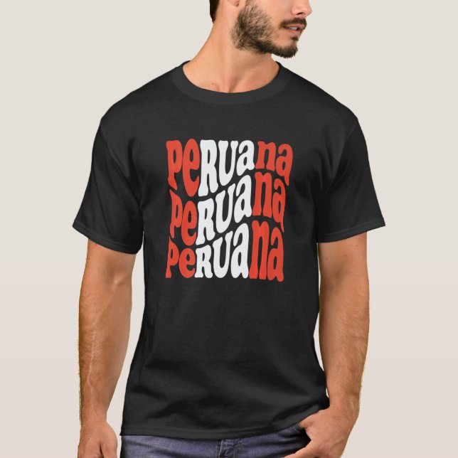 Camiseta Peruana Retro Groovy Letter Text Women from Peru P (Frente)