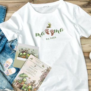 Camiseta Pés Marrons de Bebê Fofo Coração Mamãe e Lagarta