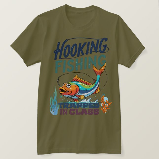 Camiseta Pesca com anzol, Preso na Aula (Frente do Design)