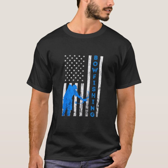 Camiseta Pesca com Arco EUA Peixe Caça com Arco Bandeira Ar (Frente)