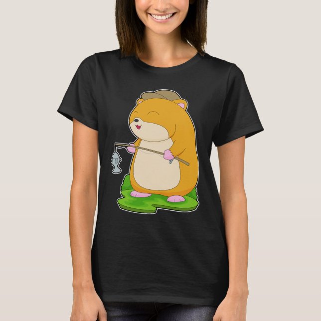 Camiseta Pesca com canas de pesca de peixe-Hamster (Frente)