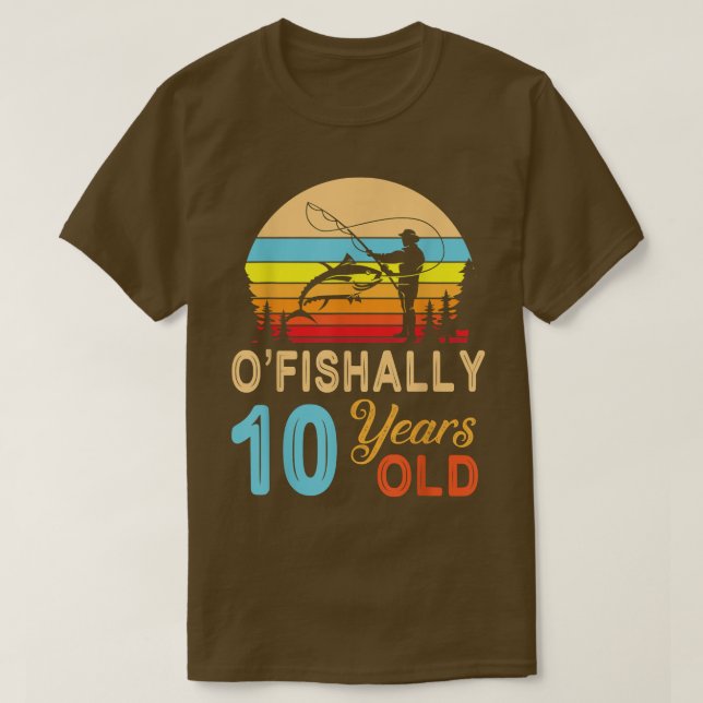 Camiseta Pesca com Fisher O'fishally, 10 anos, parto (Frente do Design)
