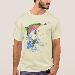 Camiseta Pesca com mosca da truta de arco-íris