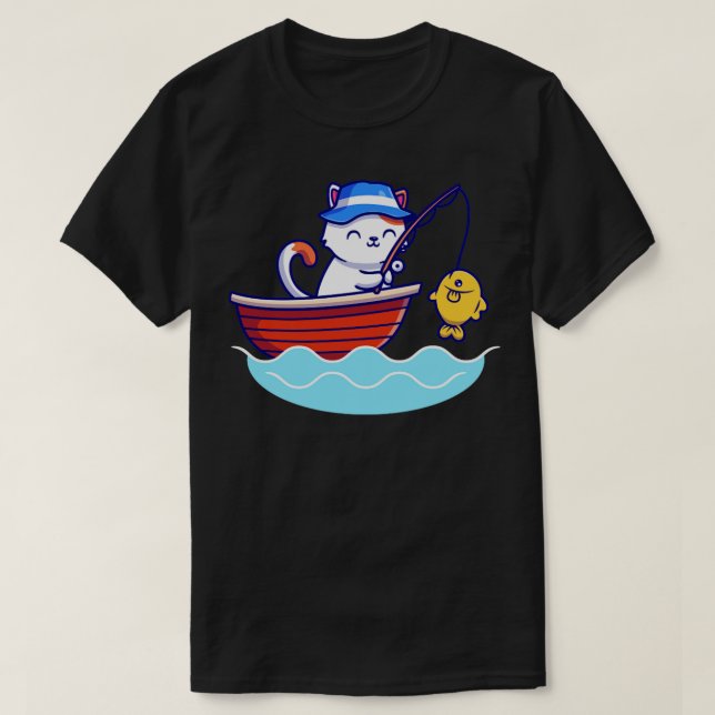 Camiseta Pesca De Gato De Corte No Mar A Barco (Frente do Design)