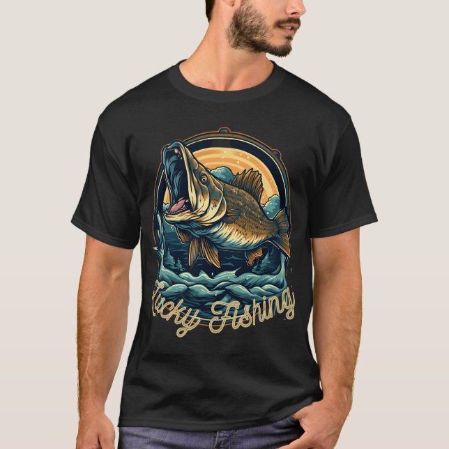 Camiseta Pesca de peixe azul pesca sortuda (Frente)