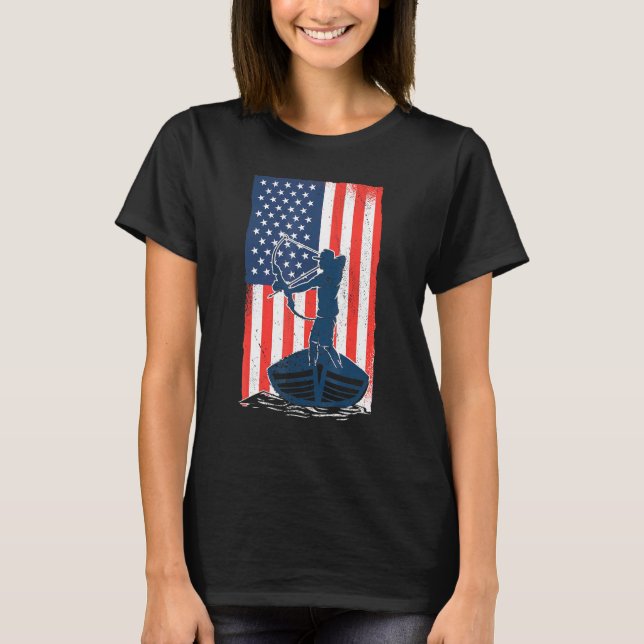 Camiseta Pesca de peixe com pavilhão americano Caça ao Arco (Frente)